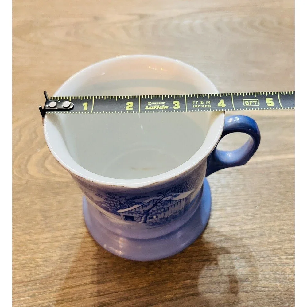 Vintage Currier & Ives Blue & White Shaving Mug Americana Farm Scene
